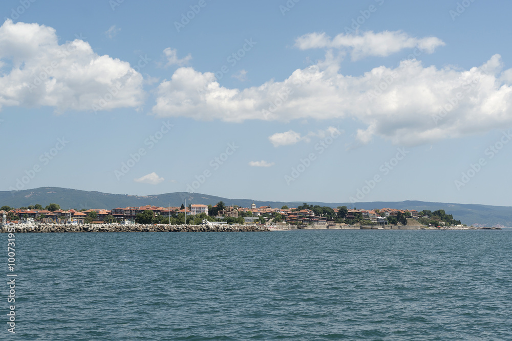 view to the ancient Nessebar town from sea point, Bulgaria by the Black Sea coast