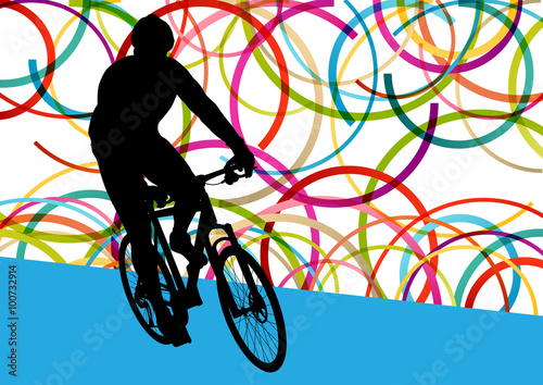 Cyclist in action vector abstract background illustration colorf