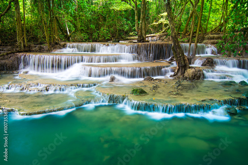 Huay Mae Khamin waterfall in tropical forest Thailand 