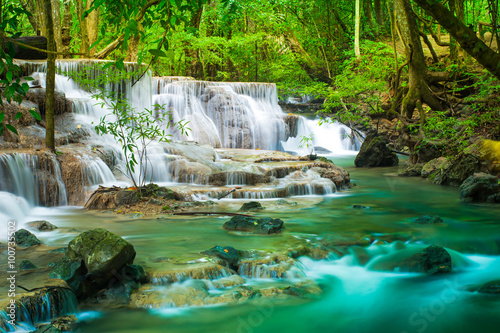 Huay Mae Khamin waterfall in tropical forest Thailand 