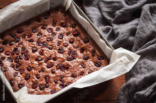 Brownie in baking tray photo