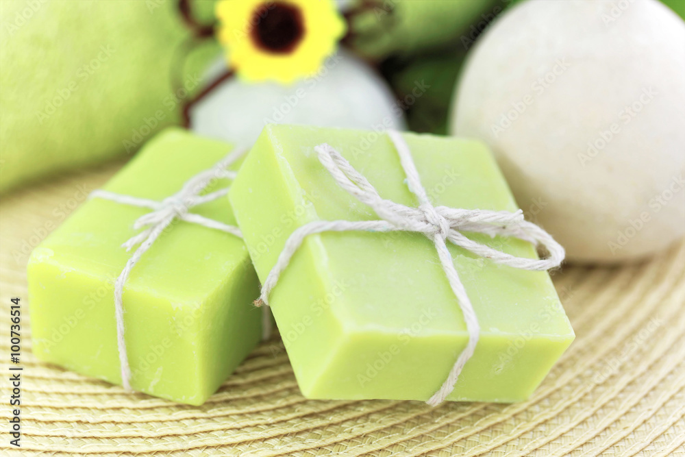 Spa treatment setting with green theme Spa treatment setting with green theme