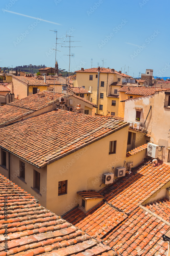 many houses with tiled roofs