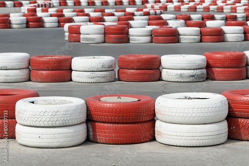 red and white racing track tires on a race track