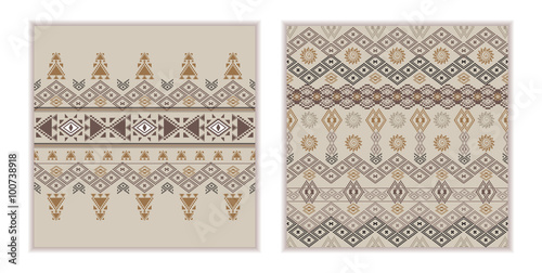 Vector set of two seamless patterns. Ethnic tribal geometric texture