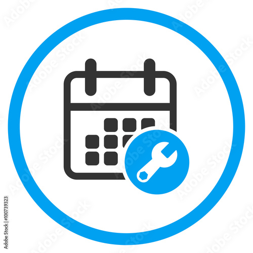 Calendar Setup vector icon. Style is bicolor flat circled symbol, blue and gray colors, rounded angles, white background.