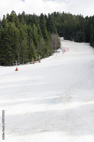 Empty ski slope at cold day. Rila Mountain, Bulgaria.