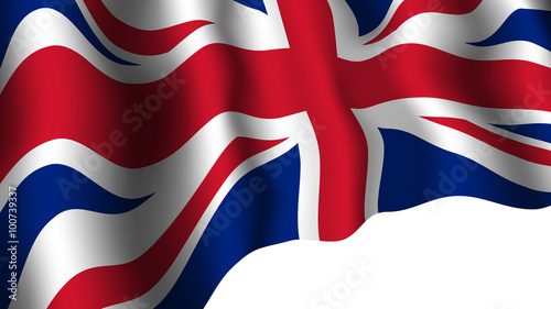 United Kingdom flag with shades waving isolated on white background. Great Britain national symbol. Vector illustration.