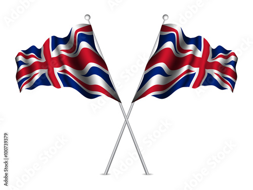 United Kingdom flags waving. Vector illustration.