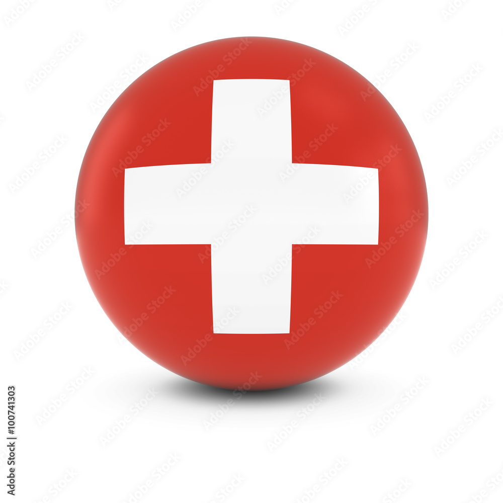 Fototapeta premium Swiss Flag Ball - Flag of Switzerland on Isolated Sphere