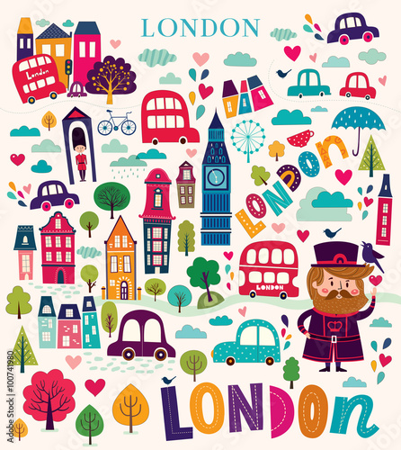 Vector colorful pattern with London symbols