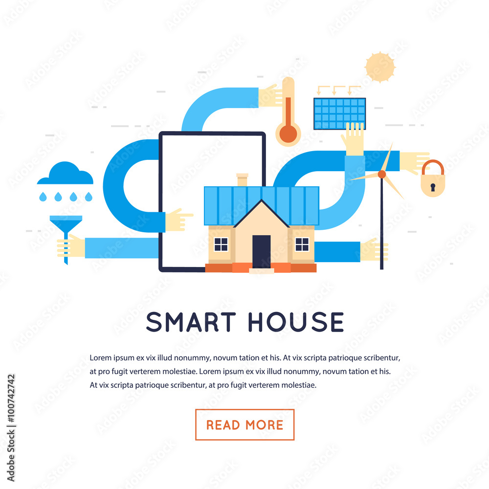 Smart House, ecological house. Flat design vector illustration isolated on white background.