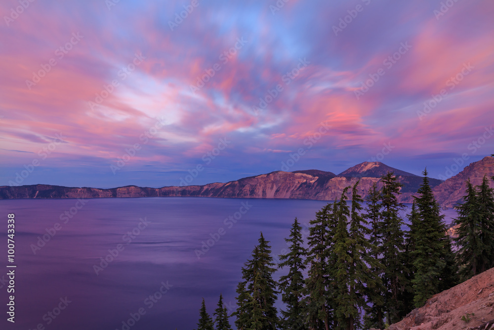 Sunset at Crater Lake National Park in Oregon, USA