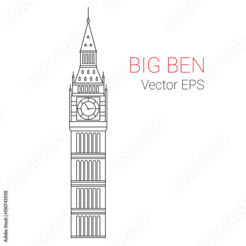 Vector Line Icon of Big Ben Tower, London. photo