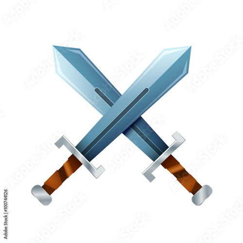 Crossed swords, cartoon icon on white