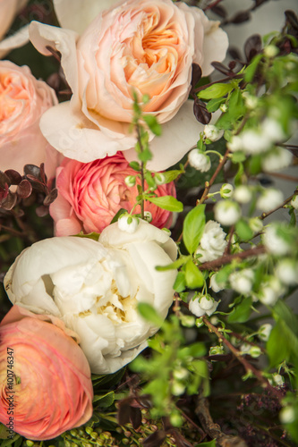 Close-up of a beautiful flower arrangement with peonies