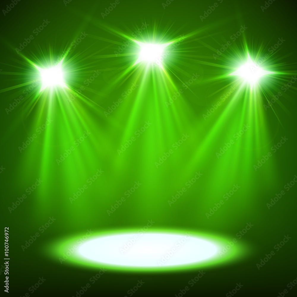 Green spotlights shining