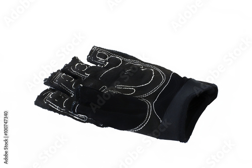Leather glove black rough used on white isolated background