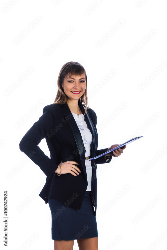 happy business woman with a folder happy business woman with a folder