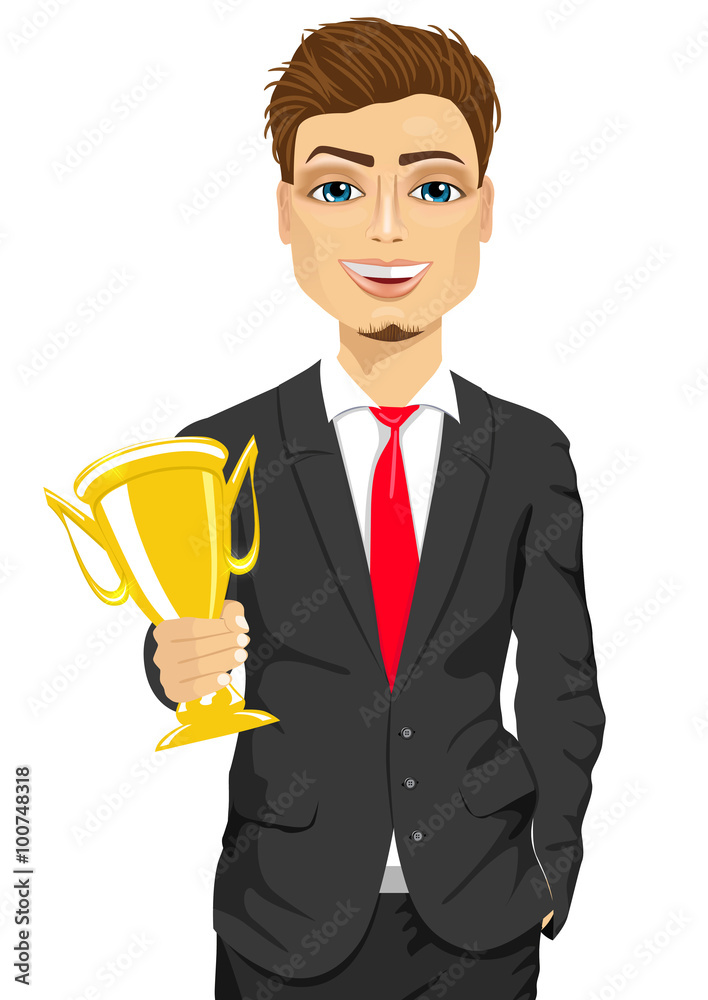 business man winner holding a gold cup trophy business man winner holding a gold cup trophy