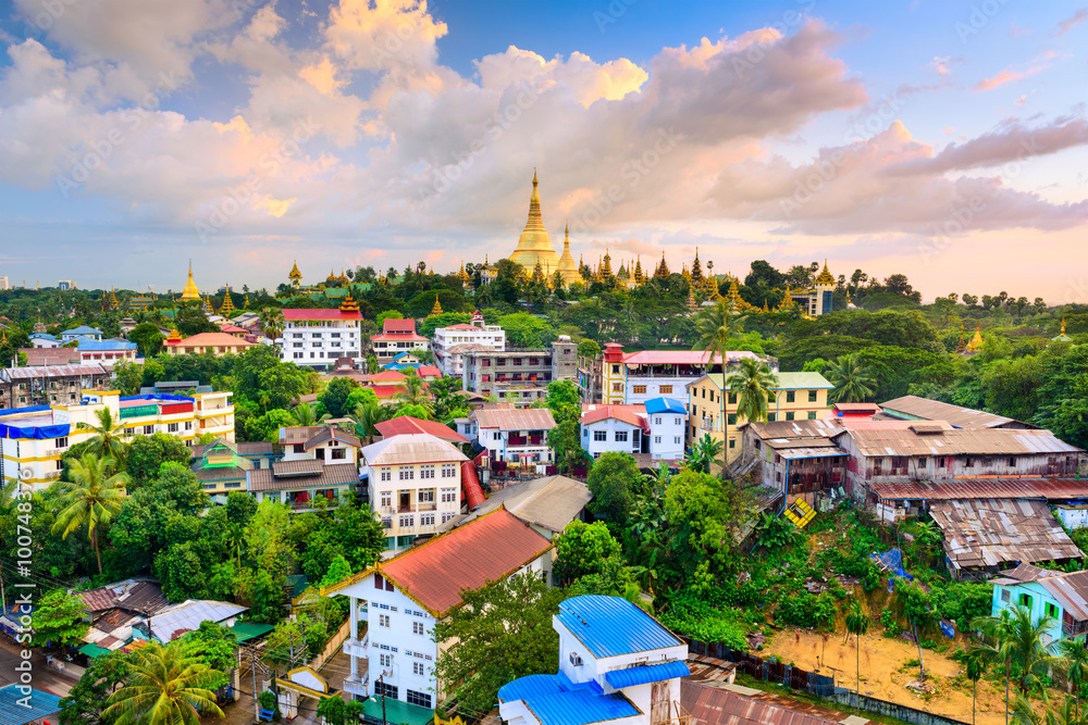 Yangon, Myanmar Skyline with Shwedagon Pagoda.