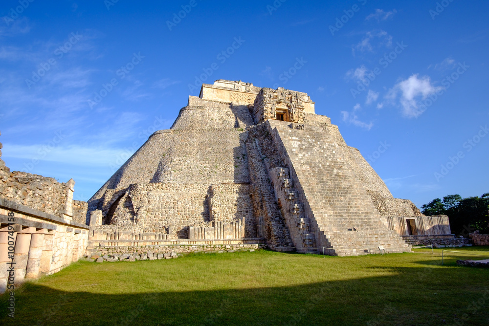 Scenic view of prehistoric Mayan pyramid in Uxmal