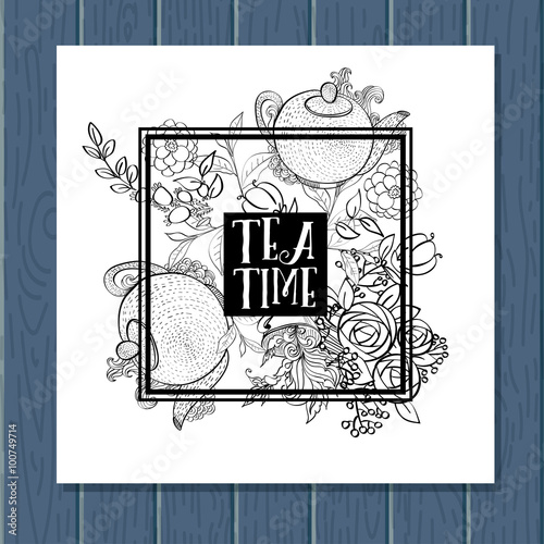 Tea time design banner templates set. Lettering phrase.