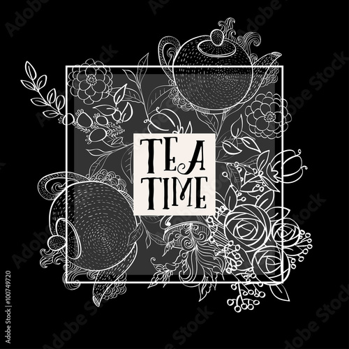 Tea time design banner templates set. Lettering phrase.