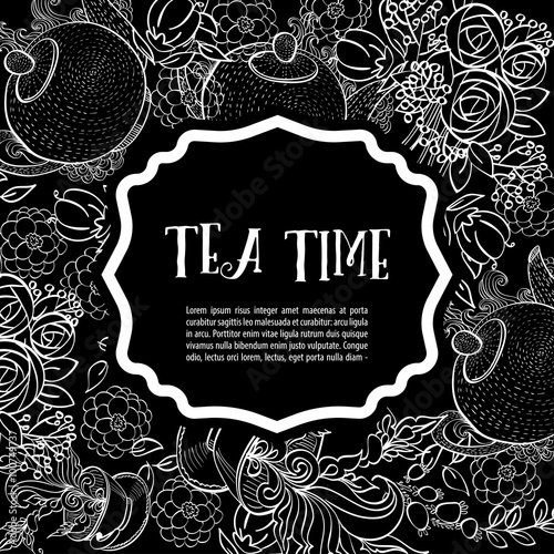 Tea time design banner templates set. Lettering phrase.