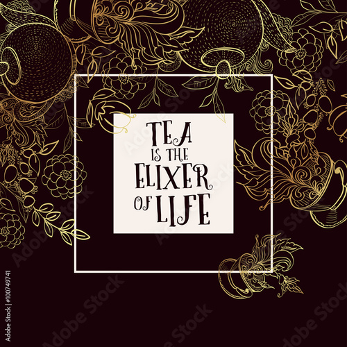 Tea time design banner templates set. Lettering phrase.