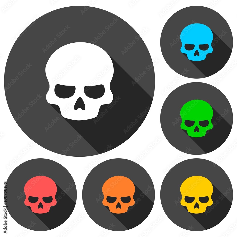 Fototapeta premium Skull icons set with long shadow