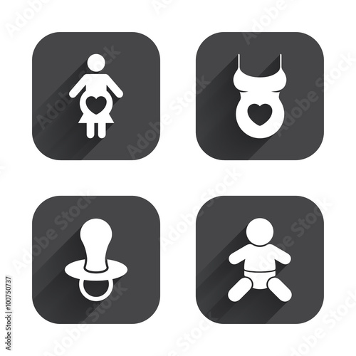 Maternity icons. Baby infant, pregnancy, dummy.