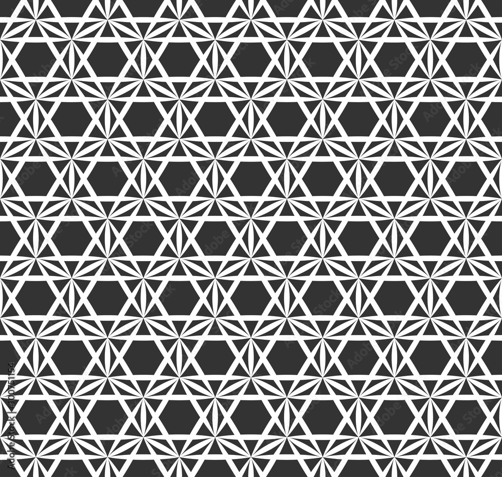 Vector seamless texture. Modern geometric background. Monochrome pattern of hexagons.