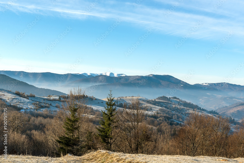 Carpathian mountains in winter. Ukraine. 
