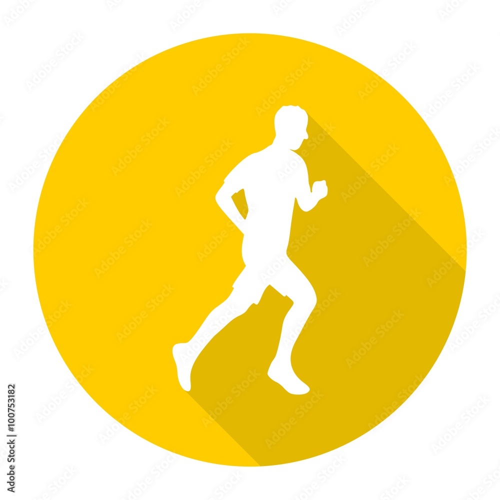 Man running silhouette icon with long shadow Man running silhouette icon with long shadow