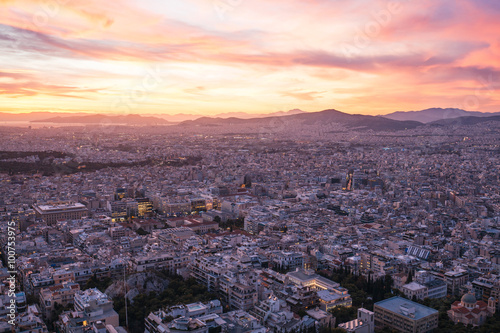 Panorama of Athens at sunset
