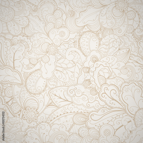 Floral seamless beige abstract hand-drawn card.