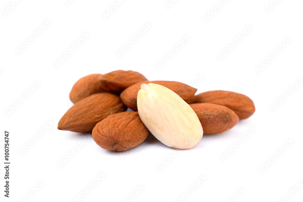 shelled almonds on a white background shelled almonds on a white background