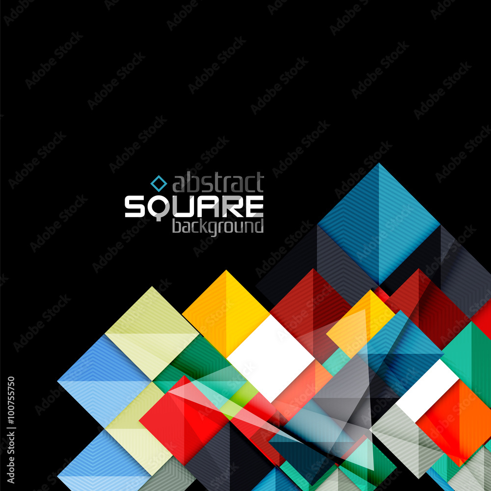 Fototapeta premium Glossy color squares on black. Geometric abstract background