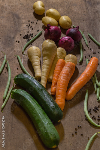 vegetable produce on a wooden table