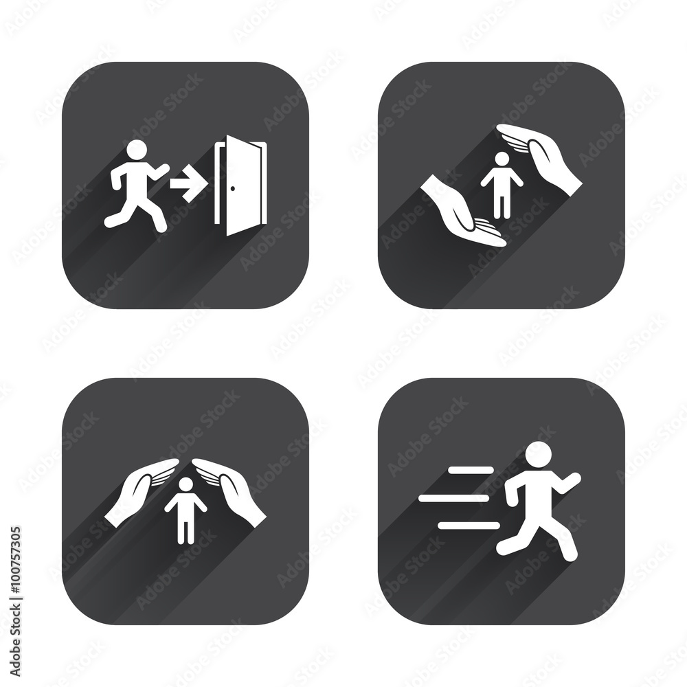Life insurance hands protection. Human running.