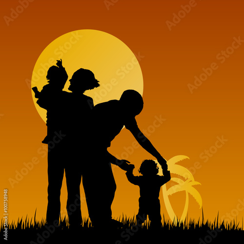 children with mom and dad illustration in nature