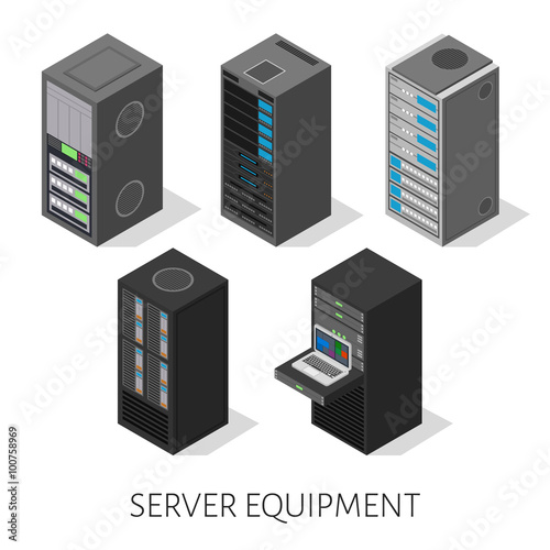 isometric set server equipment isolated background photo