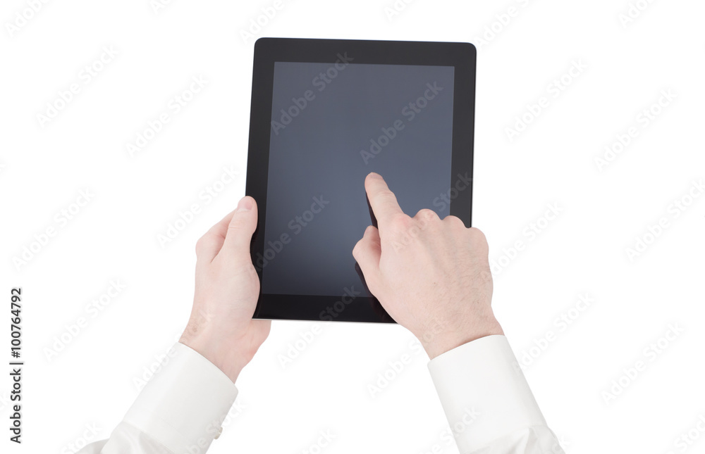 female hands holding a tablet touch computer gadget with isolate female hands holding a tablet touch computer gadget with isolate