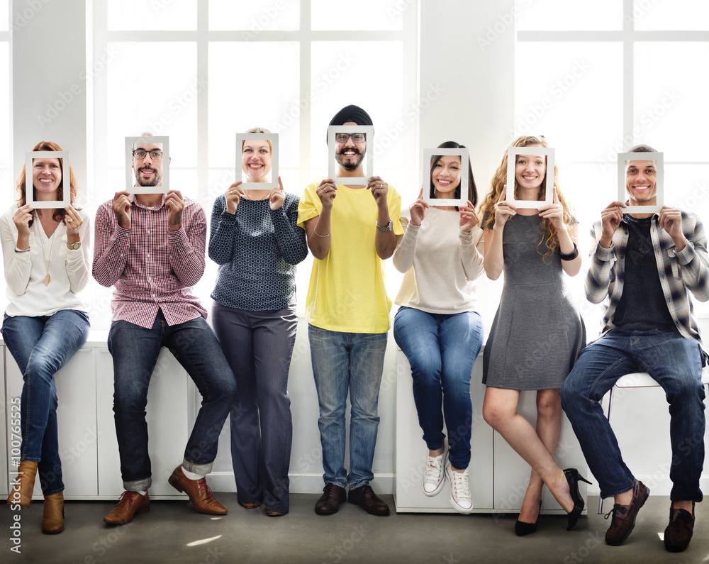 Fototapeta premium Diversity Hipster Friends Frame Holding Concept