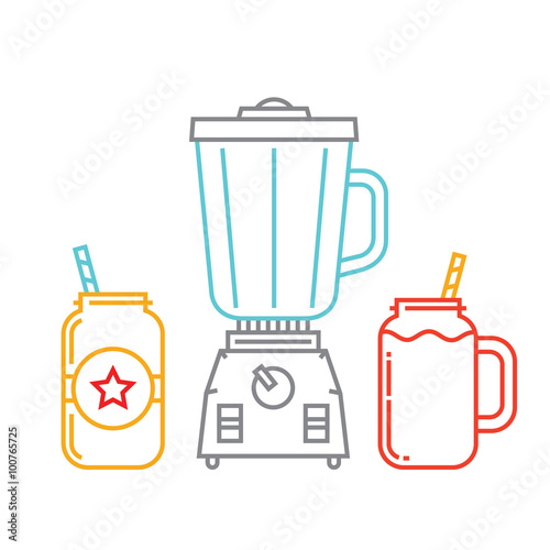 Kitchen blender and two mason jars with smoothie vector 