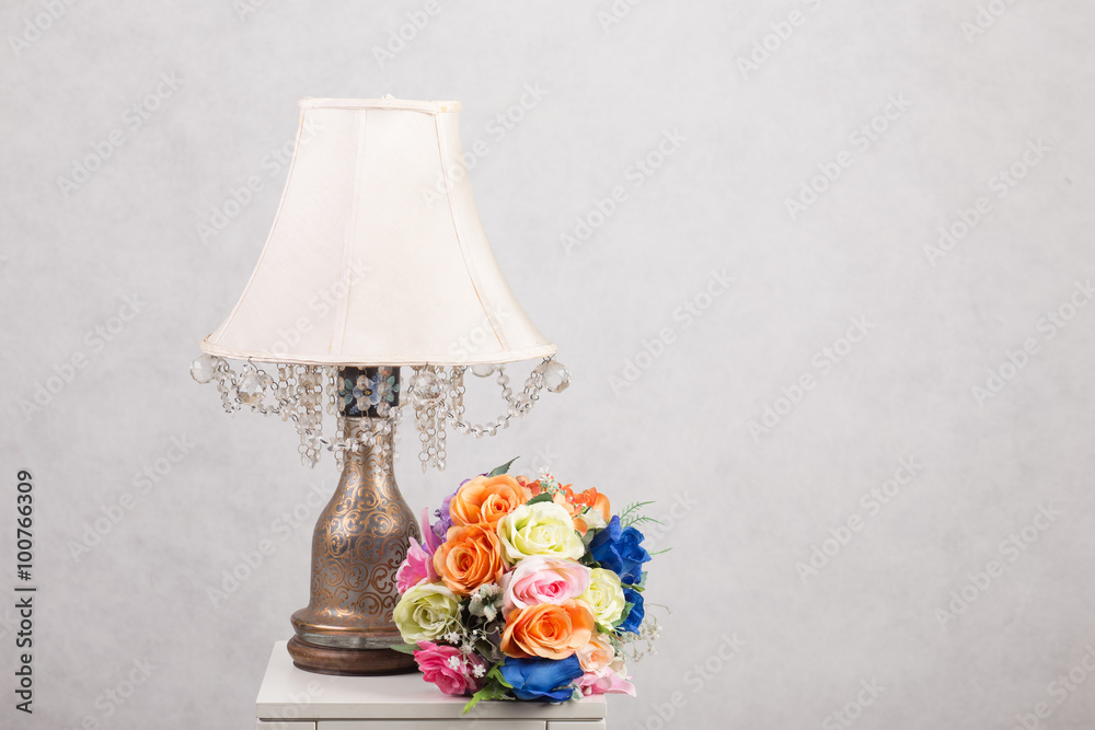 Flower with Lamp on table Flower with Lamp on table