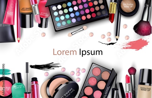 Sets of cosmetics on white background