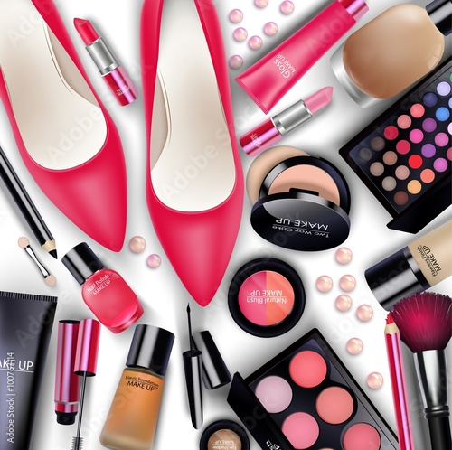 Sets of cosmetics on white background