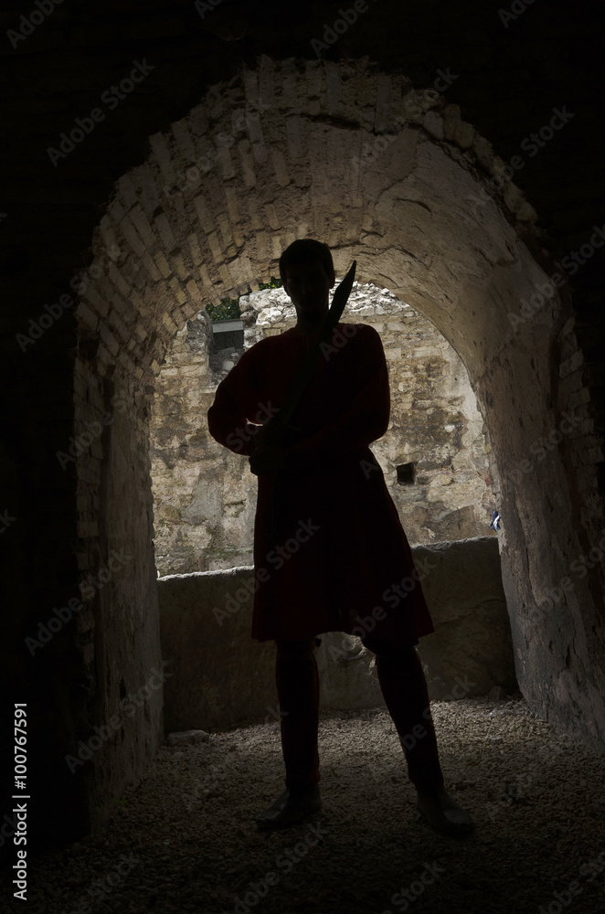 silhouette of medieval warrior holding a sword
